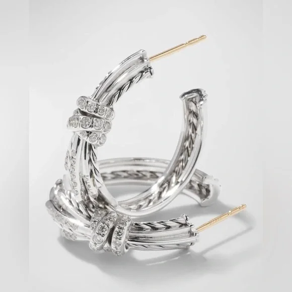 David Yurman Angelika Sterling Silver Hoop Earrings with Pavé - Picture 5 of 13